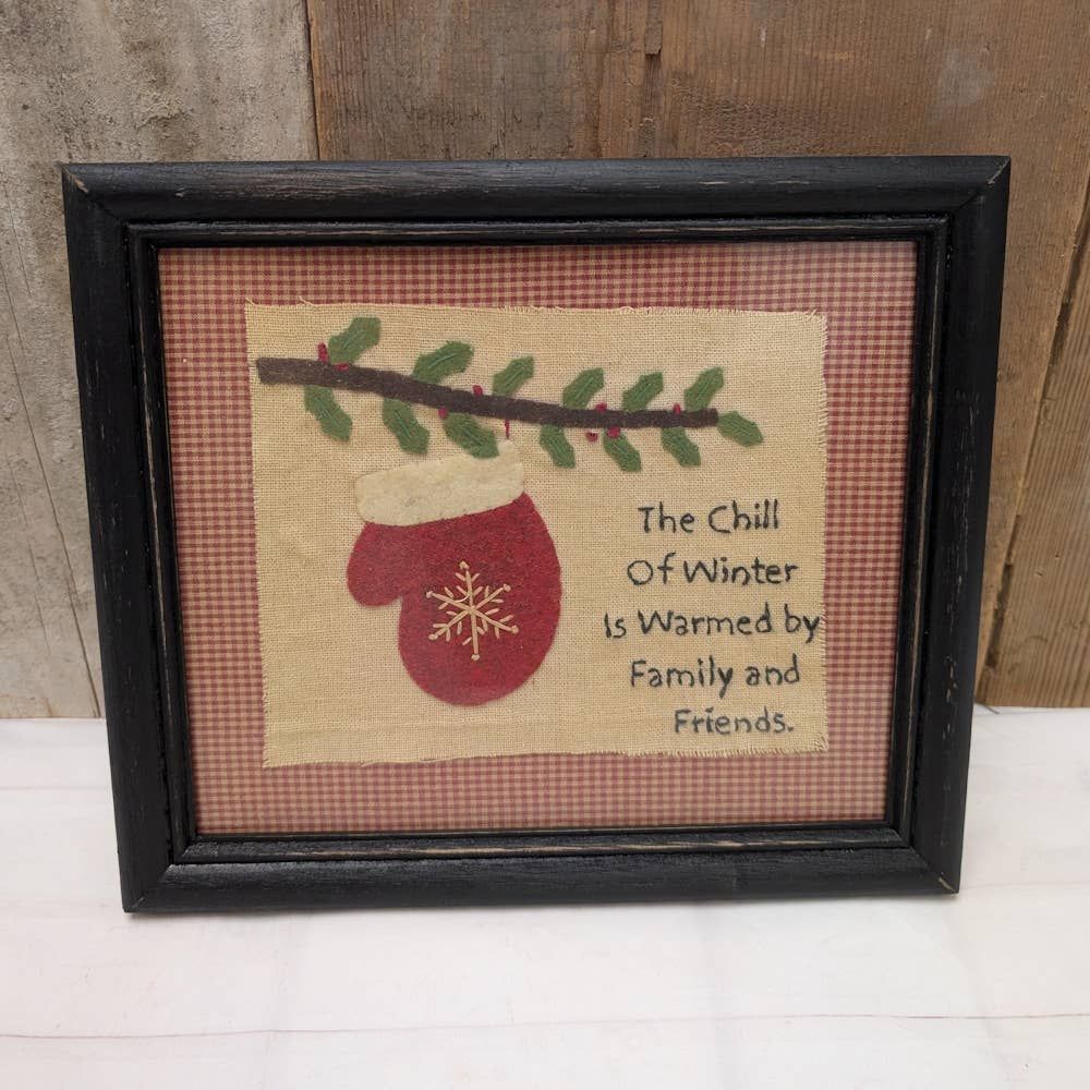 Primitive "Chill of Winter" Framed Stitchery 10.5"x 9"