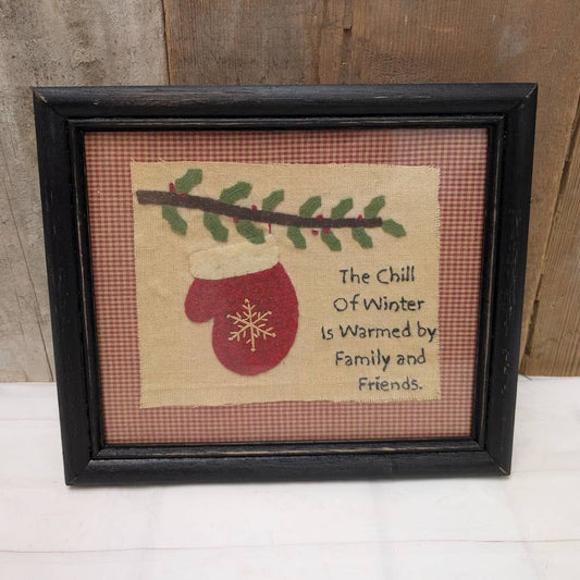 Primitive "Chill of Winter" Framed Stitchery 10.5"x 9"