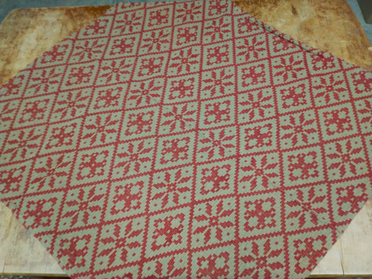 Primitive Snowflake Christmas Rose Coverlet Table Square Red/Tan 34"