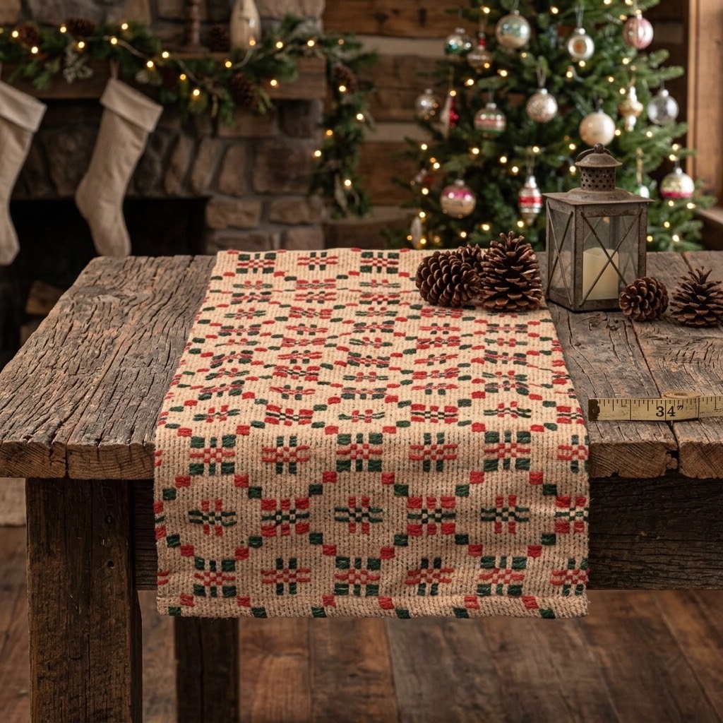 Primitive Colonial Country Snowfall Short Table Runner 14" x 32"