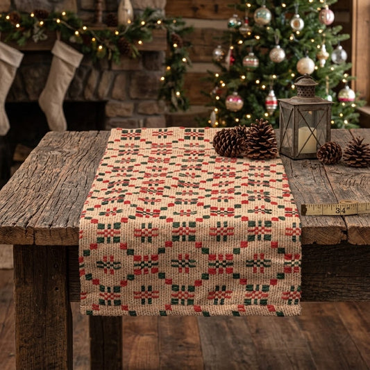 Primitive Colonial Country Snowfall Short Table Runner 14" x 32"