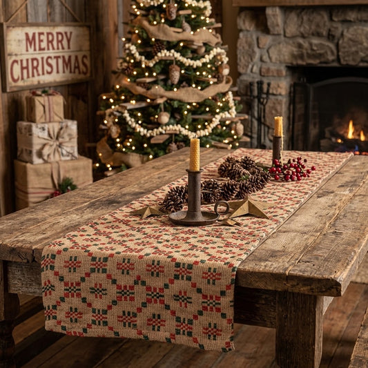 Primitive Colonial Country Snowfall Long Table Runner 14" x 56"