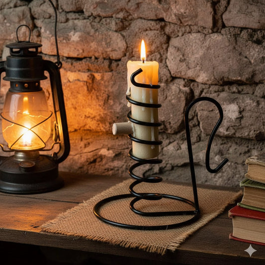 Primitive Colonial Black Metal Courting Candlestick Candle Holder