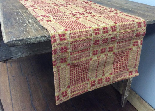 Primitive Crestwood Coverlet Long Runner Red/Tan 14"x56"