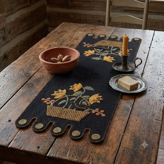 Primitive Crow in a Basket Applique Table Runner 14"x36"