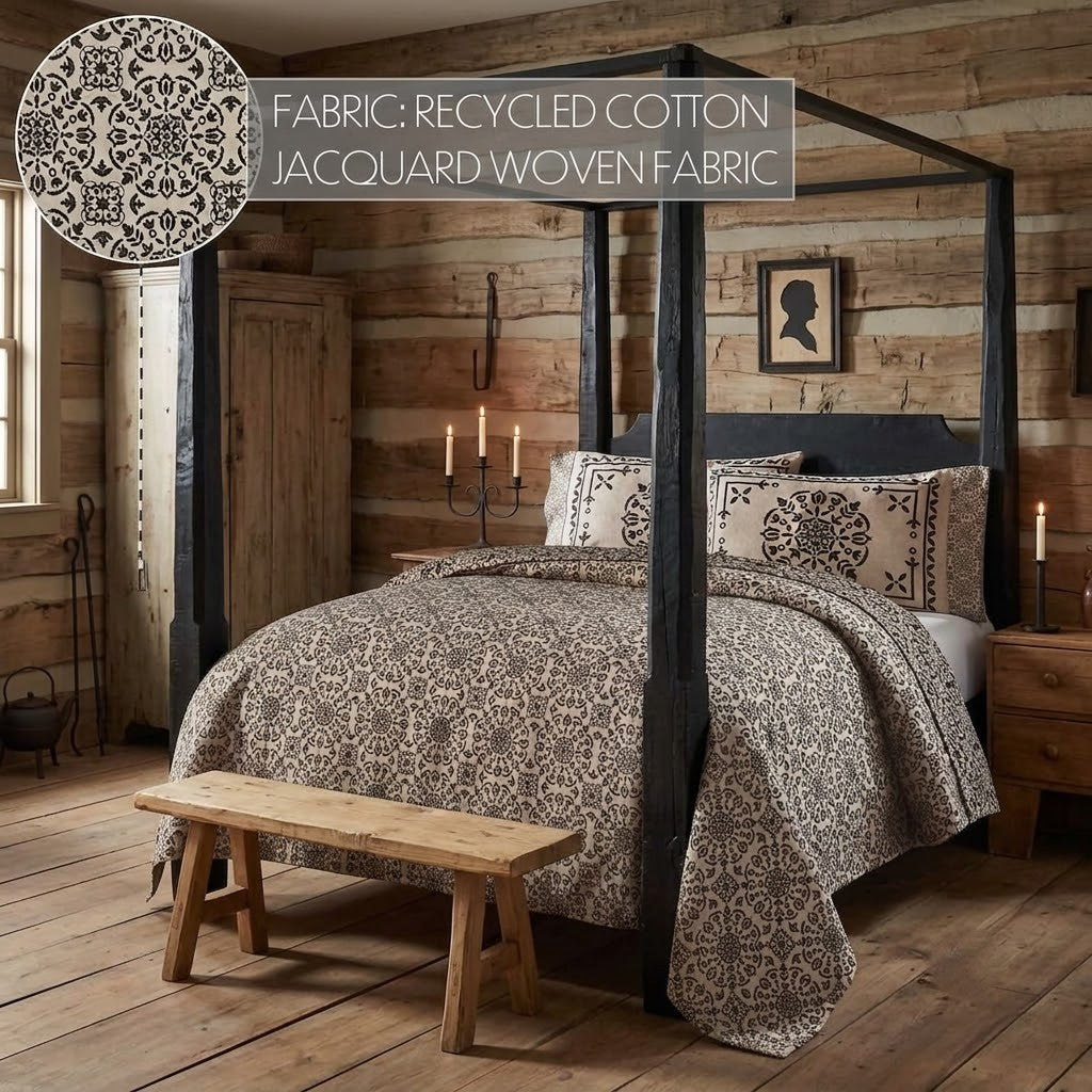 Primitive Colonial Custom House Jacquard King Coverlet Black/Tan