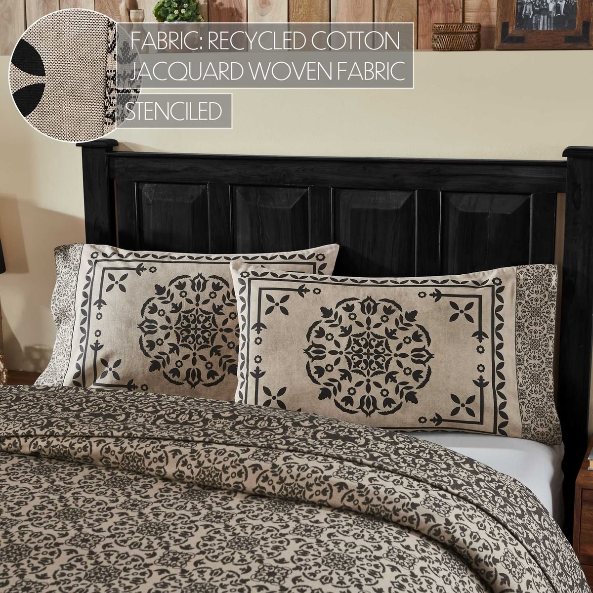 Primitive Colonial Custom House Jacquard Pillow Cases Black/Tan 2Pcs