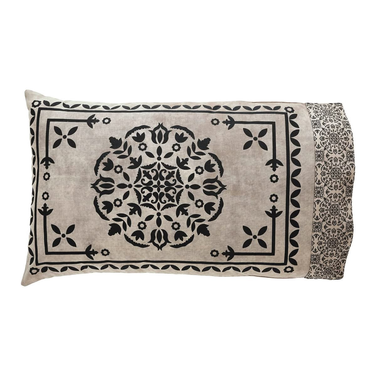 Primitive Colonial Custom House Jacquard Pillow Cases Black/Tan 2Pcs