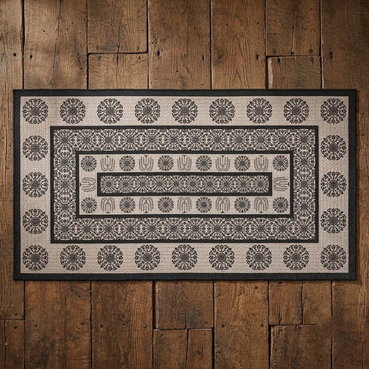 Primitive Colonial Custom House Jacquard Black/Tan Rug 27" x 48"