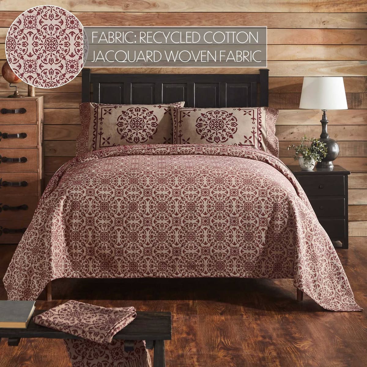 Primitive Colonial Custom House Jacquard King Coverlet Burgundy/Tan