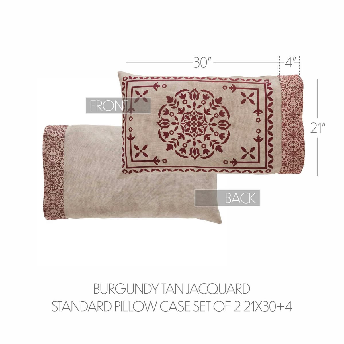 Primitive Colonial Custom House Jacquard Pillow Cases Burgundy/Tan 2Pcs