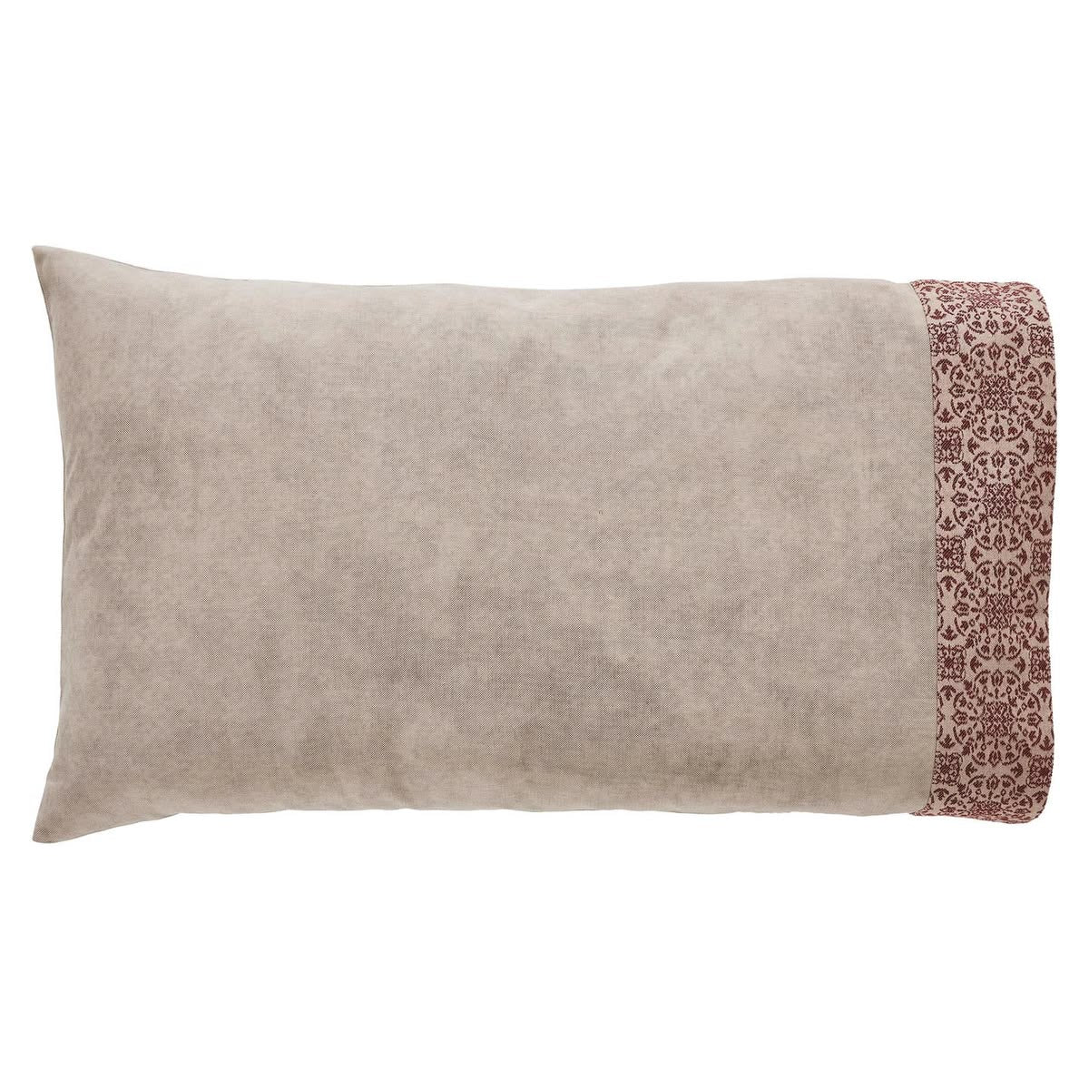 Primitive Colonial Custom House Jacquard Pillow Cases Burgundy/Tan 2Pcs