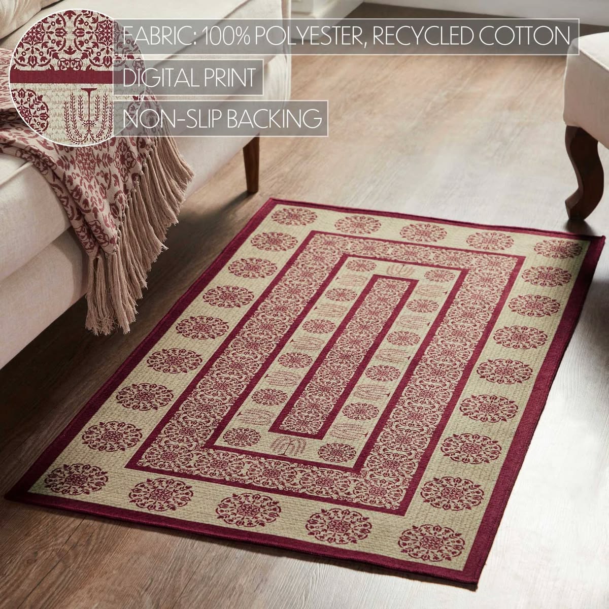 Primtive Colonial Custom House Jacquard Rug Burgundy/Tan 27" x 48"