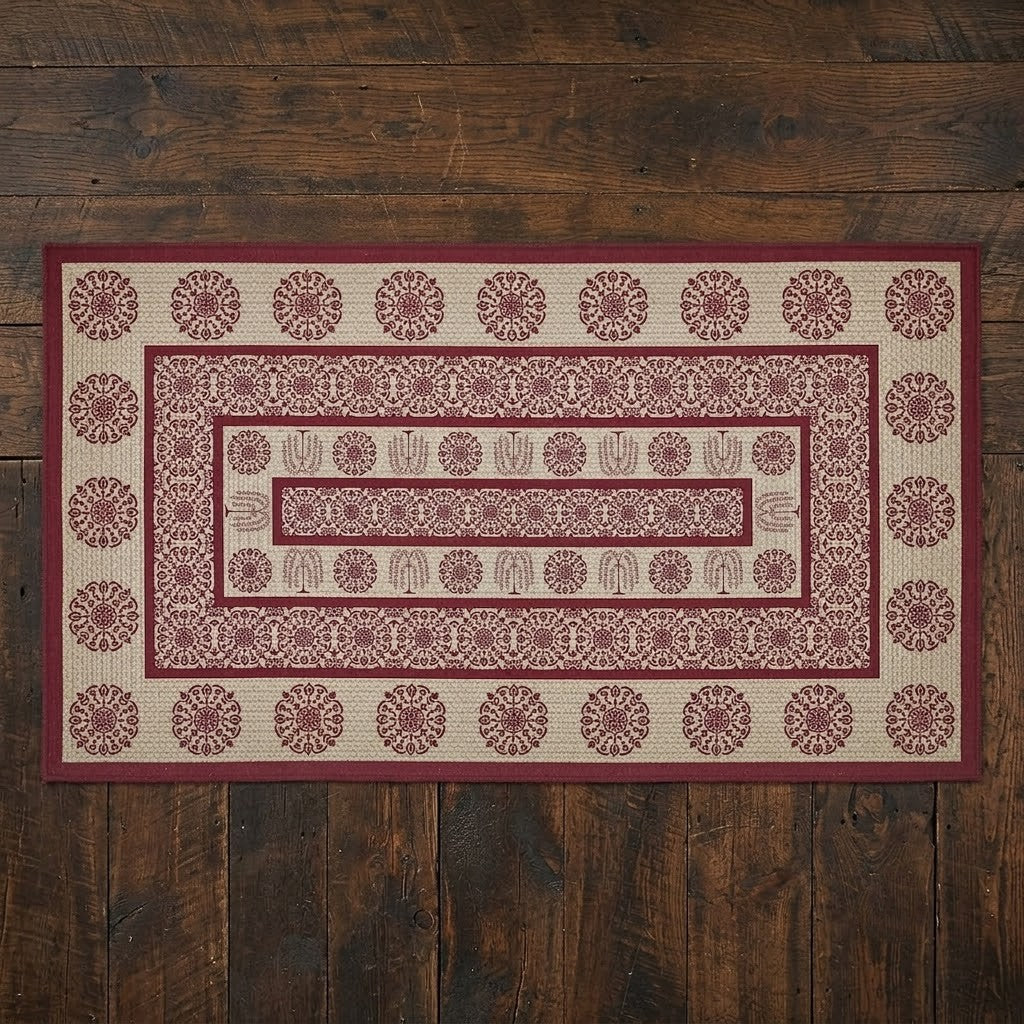 Primtive Colonial Custom House Jacquard Rug Burgundy/Tan 27" x 48"