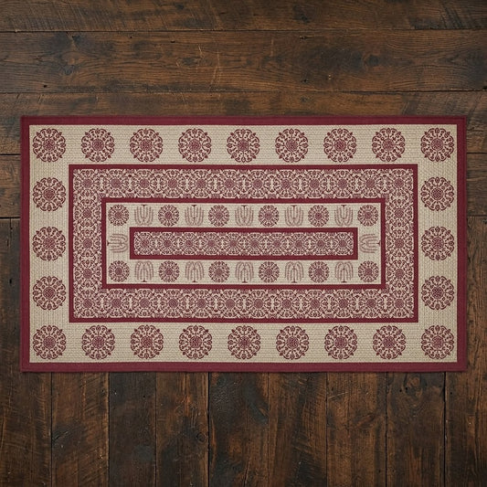 Primtive Colonial Custom House Jacquard Rug Burgundy/Tan 27" x 48"