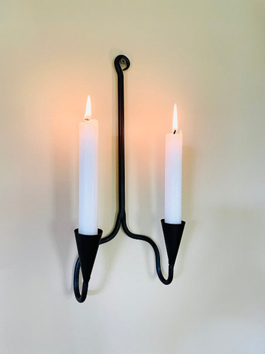 Primitive/Colonial Double Candle Wall Sconce, Black