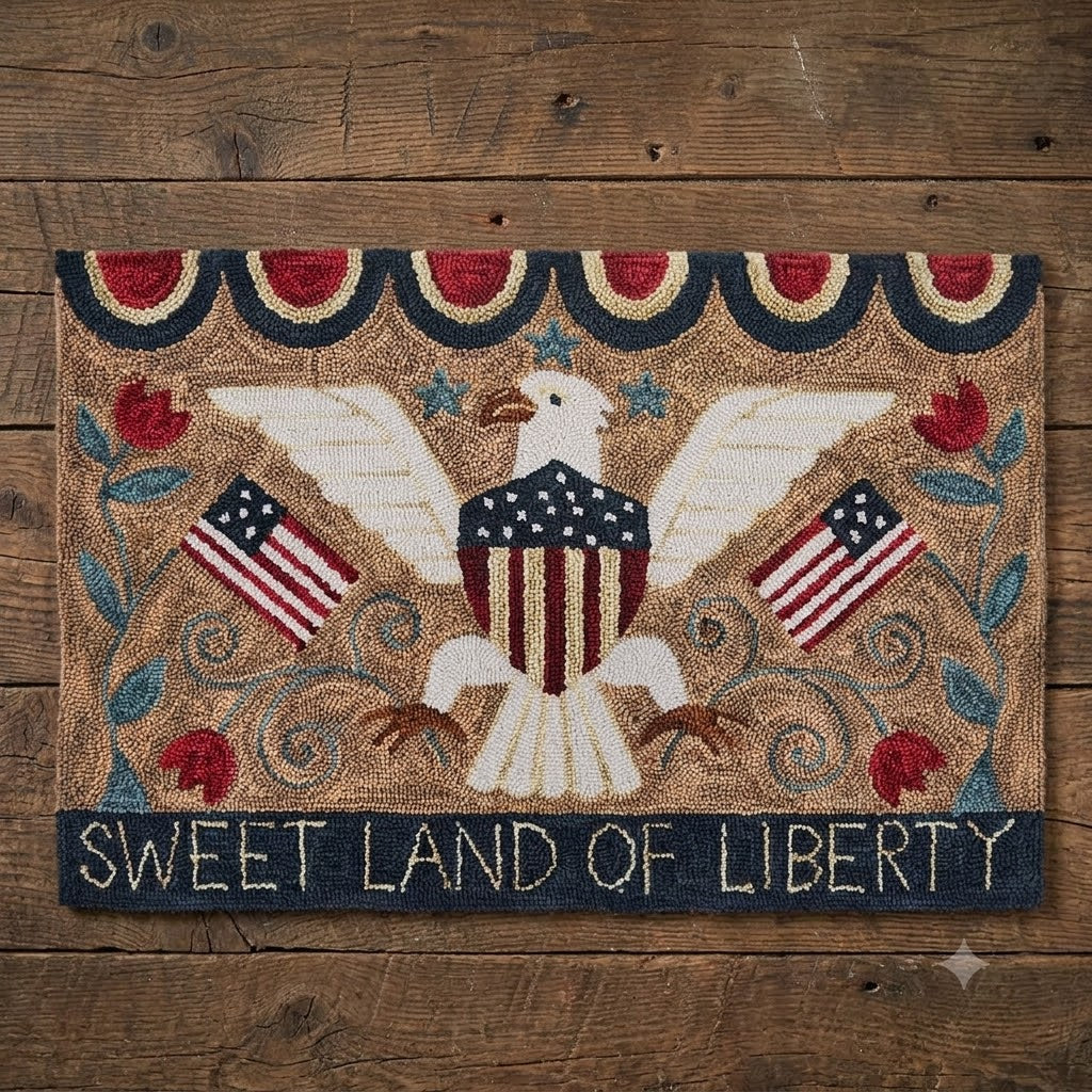 Americana Eagle "Sweet Land of Liberty" Hooked Rug 2' x 3'
