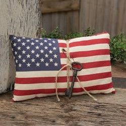 American Flag Pillow with Antiqued Key 11" x 7"