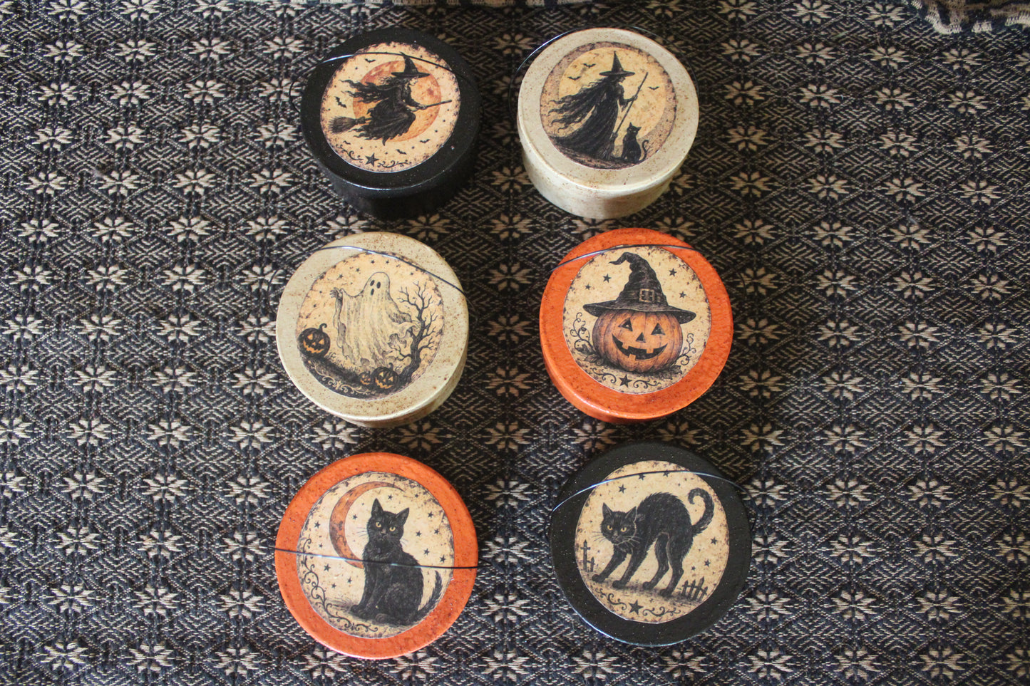 Primitive Halloween Grungy Pantry Box Ornaments set of 6