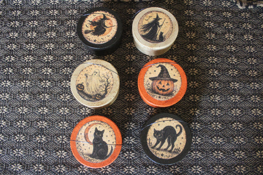 Primitive Halloween Grungy Pantry Box Ornaments set of 6