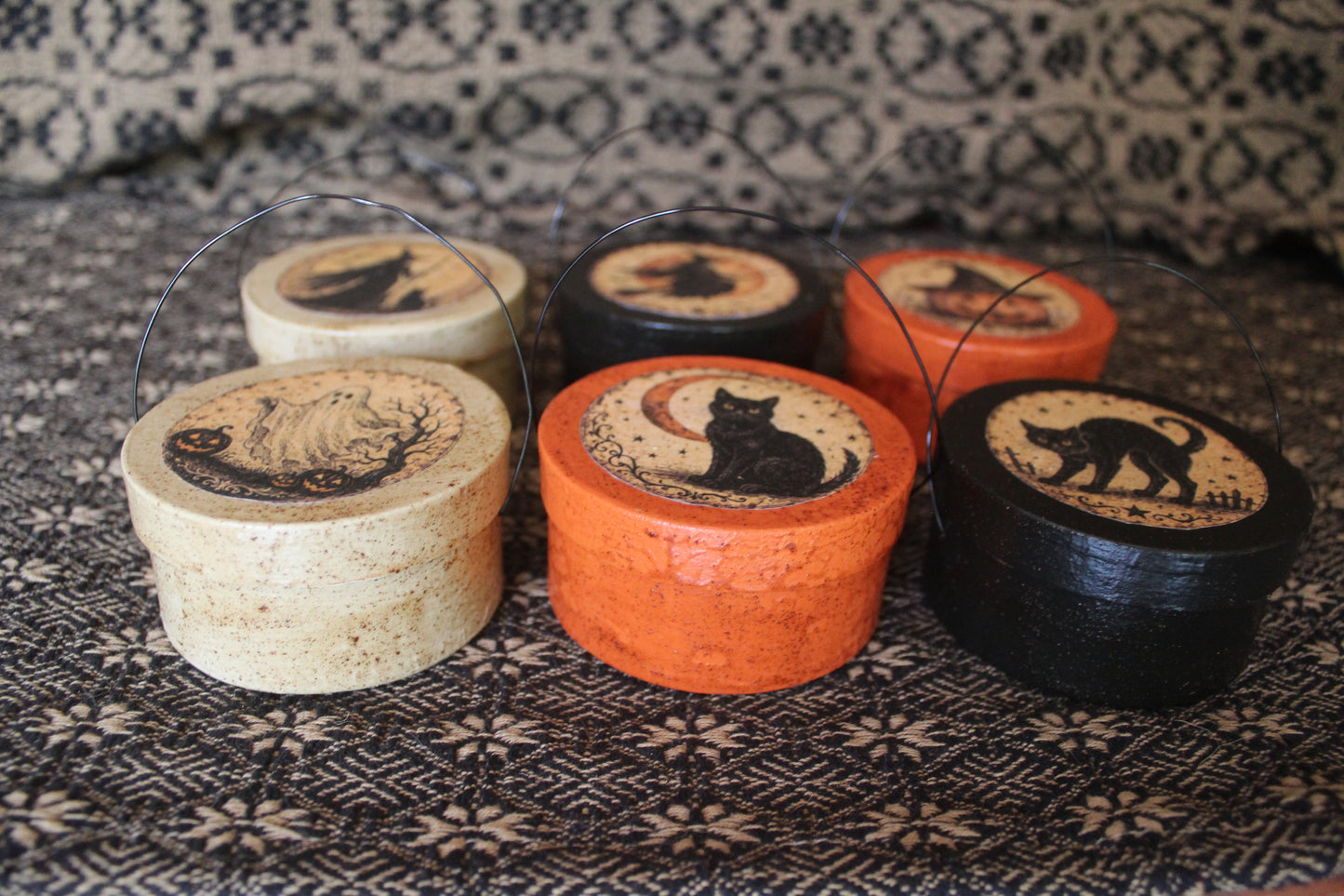 Primitive Halloween Grungy Pantry Box Ornaments set of 6