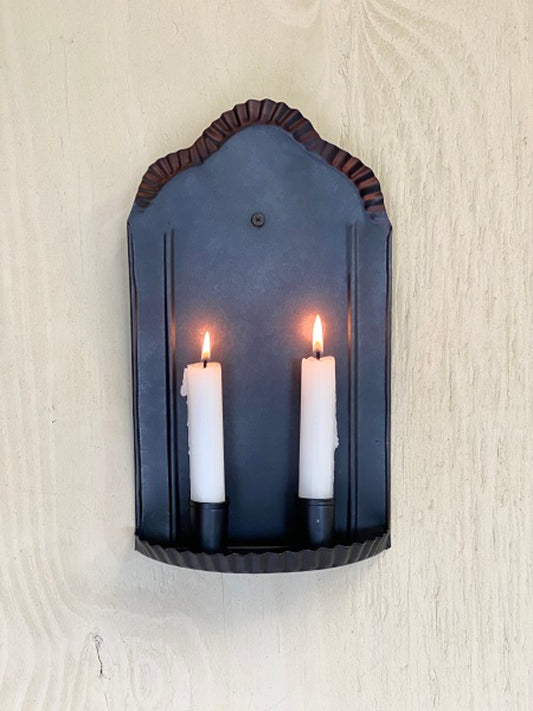 Primitive Colonial Metal Double Candle Hamilton Sconce Black