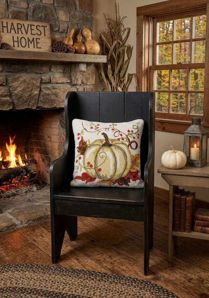 Cream Harvest Pumpkin Hook Pillow 18"x18"