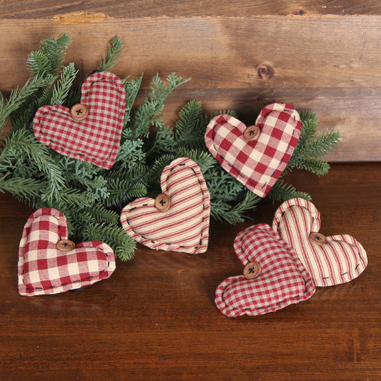 Primitive Heart Ornaments or Bowl Fillers Set of 6