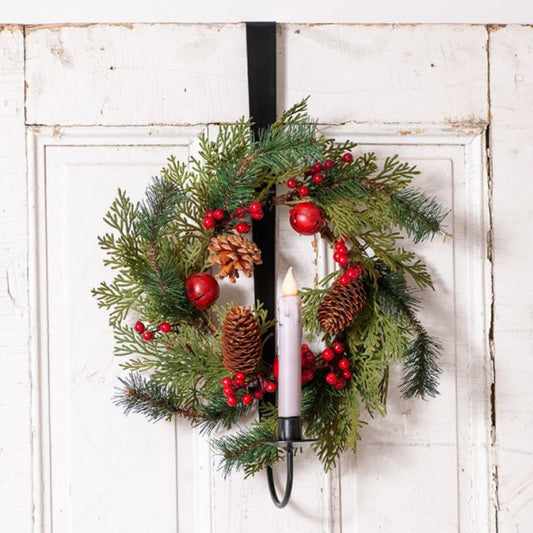 Wrought Iron Over the Door Wreath and Candle Holder