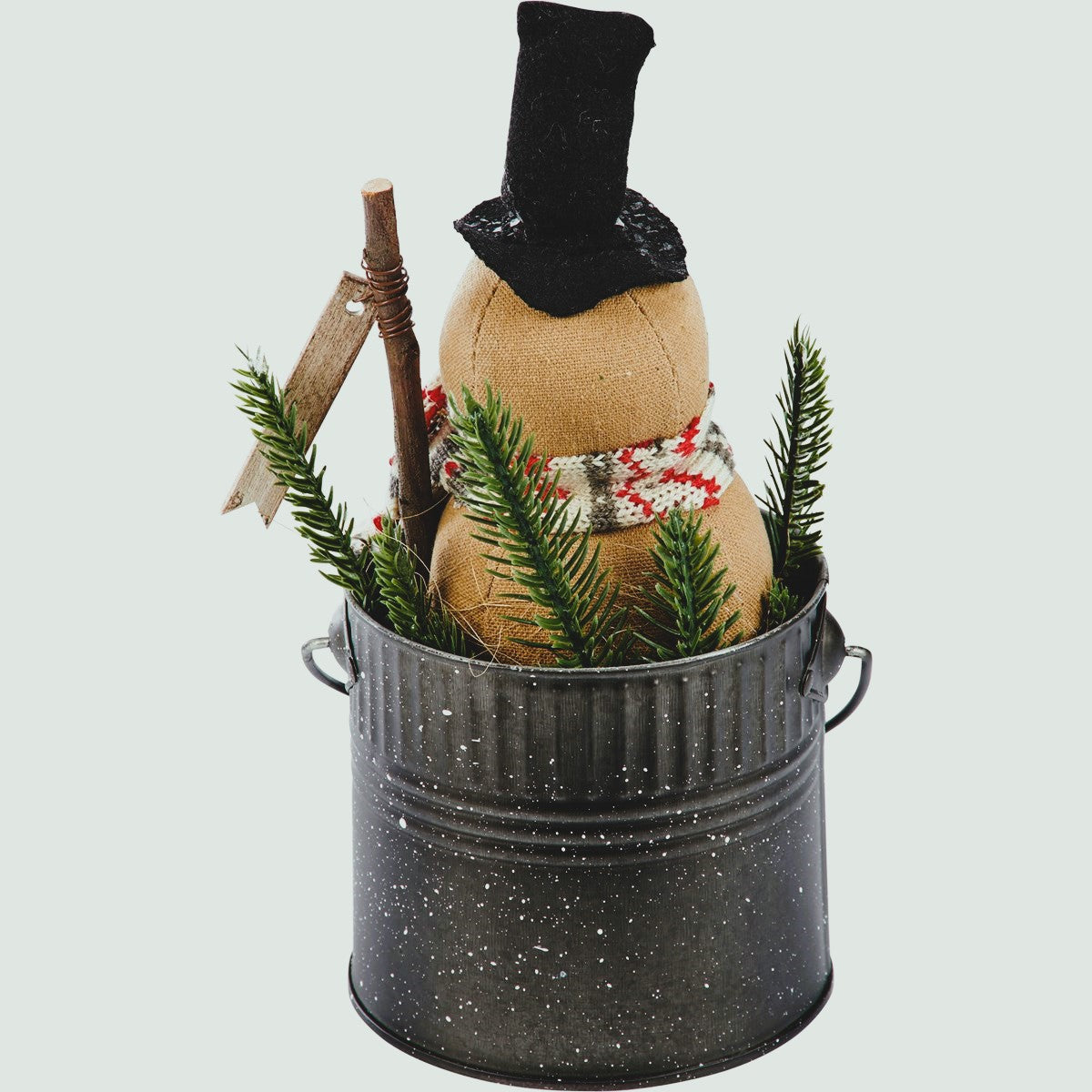 Primitive Christmas Let it Snow Snowman Doll in a Bucket