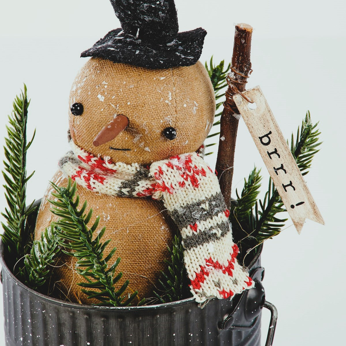 Primitive Christmas Let it Snow Snowman Doll in a Bucket