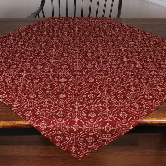 Primitive Lover's Knot Jacquard Table Square 36" Barn Red/Oat