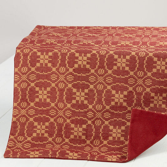 Primitive Marshfield Coverlet Short Table Runner. Red/Tan 14"x36"