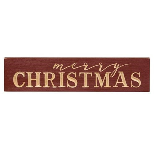 Primitive Merry Christmas Engraved Barn Red Sign 5.5" x 24"