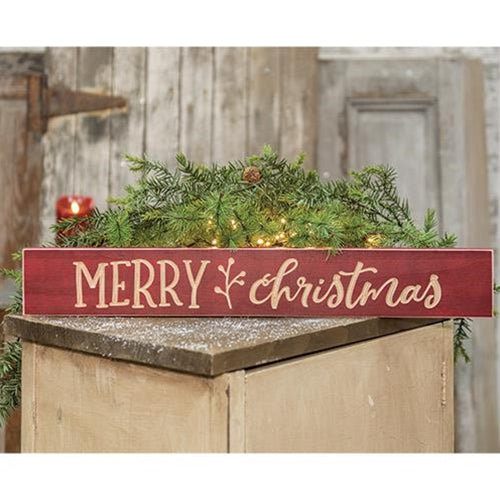 Primitive Merry Christmas Twig and Berry Engraved Sign. 24" x 3.5"