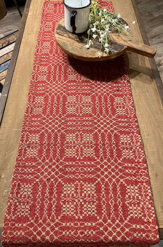 Primitive Nantucket Coverlet Short Table Runner Red/Tan 14"x 32"