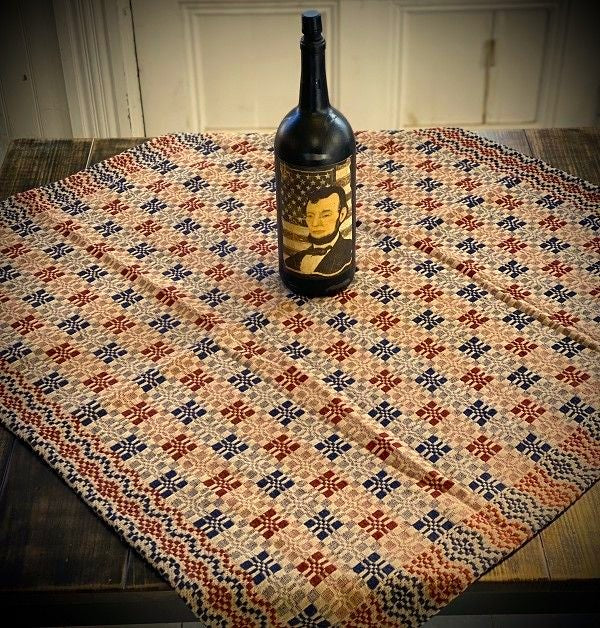 Primitive Parlor Weave Table Square Red/Navy/Linen 34"