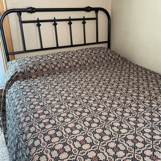 Primitive Colonial Patriots Knot Coverlet Bed Cover King Tan/Black/Red