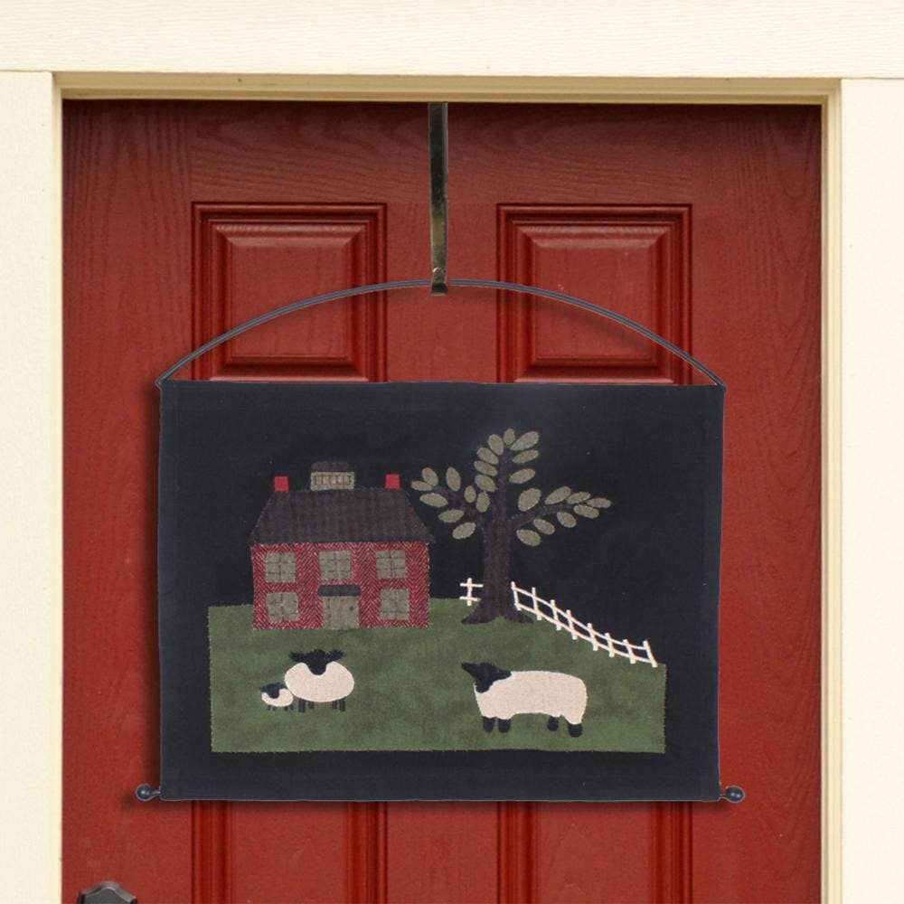 Primitive Colonial Sheep and Saltbox House Pennant 19.5"x16"