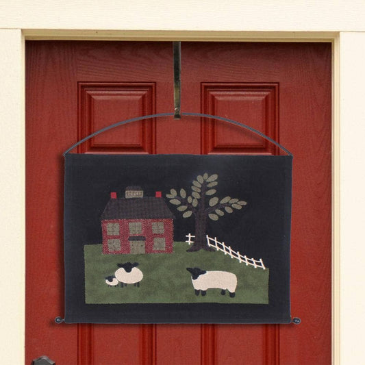 Primitive Colonial Sheep and Saltbox House Pennant 19.5"x16"