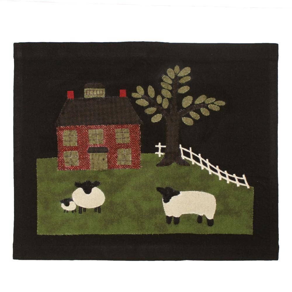 Primitive Colonial Sheep and Saltbox House Pennant 19.5"x16"
