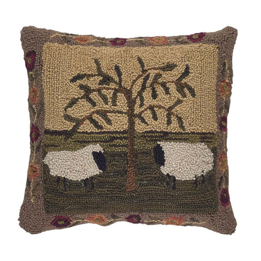 Willow and Sheep Hooked Pillow Cover 18"x18"