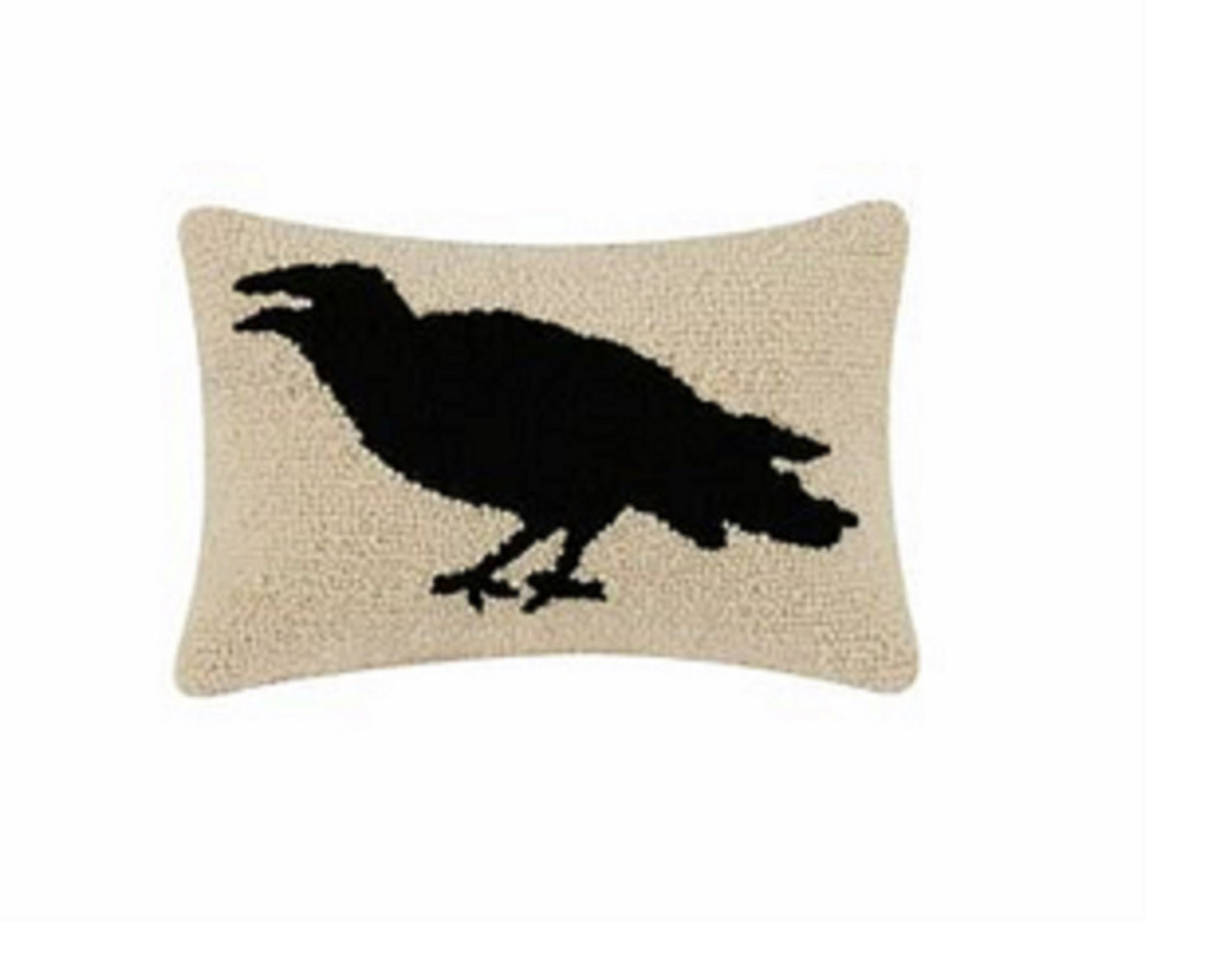 Crow Raven Wool Hooked Pillow 8" x 12"