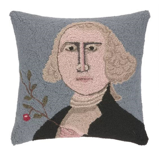 George Washington Wool Hooked Pillow 18"x18"