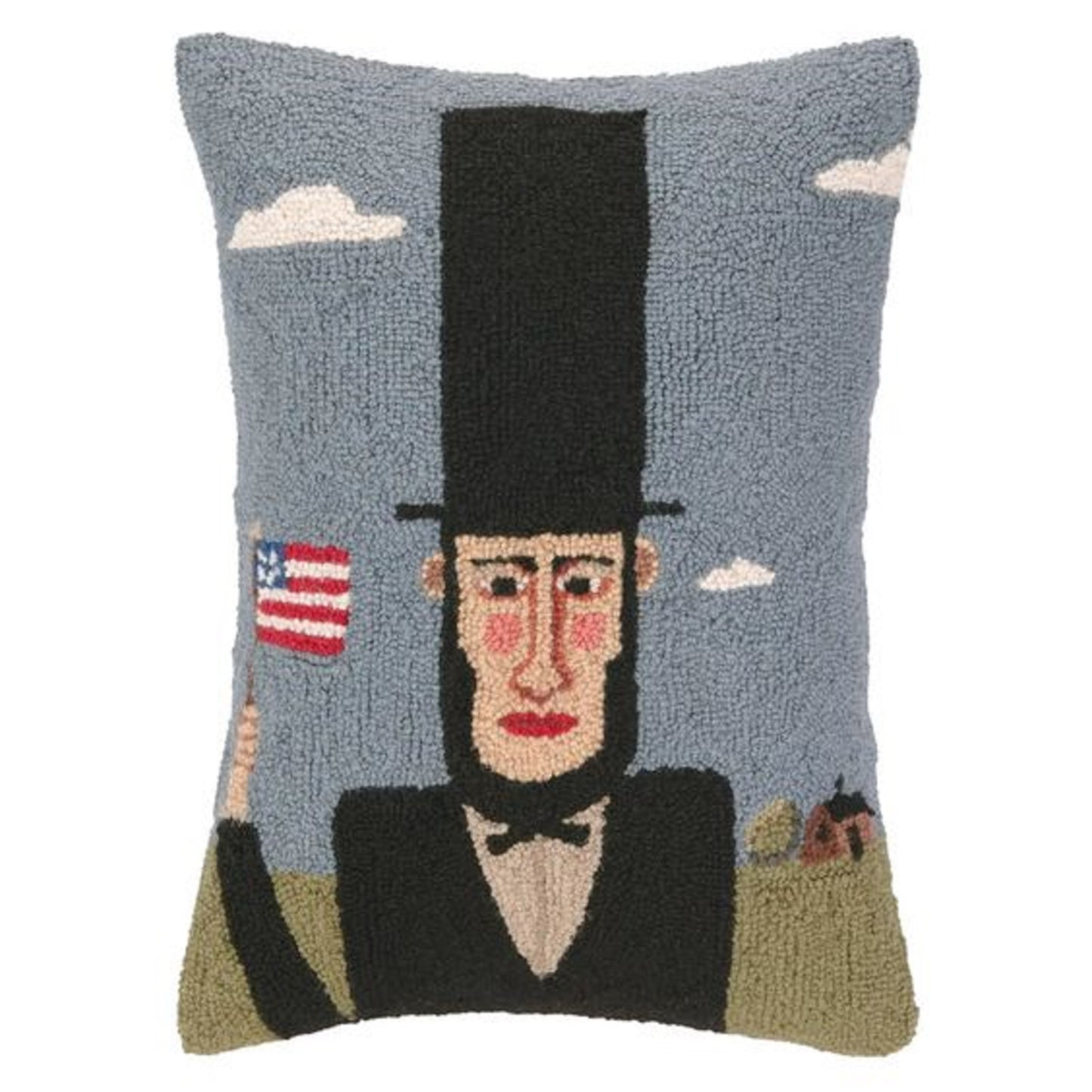 Abe Lincoln Flag Hooked Pillow 16" x 22"