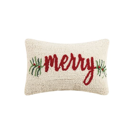 Merry Hooked Throw Pillow 12"x 8"