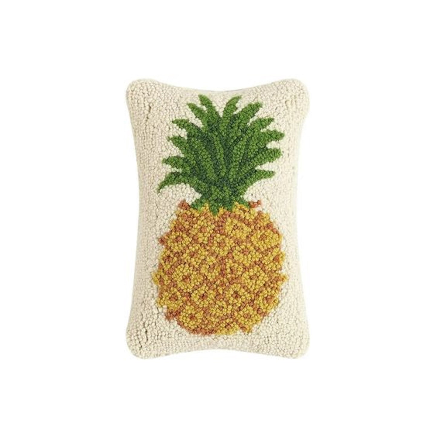 Pineapple Wool Hooked Pillow 12" x 8"