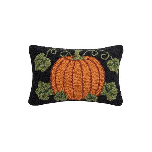 Pumpkin Wool Hooked Pillow Black 8"x12"