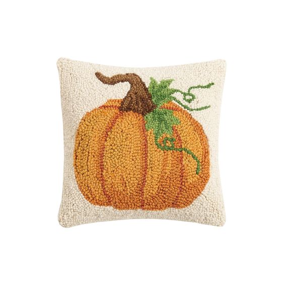 Pumpkin Wool Hooked Pillow Cream 10"x10"