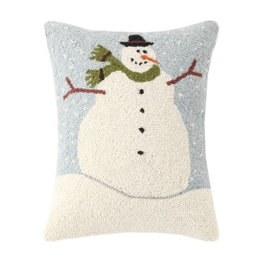 Primitive Snowman Wool Hooked Pillow 14"x18"